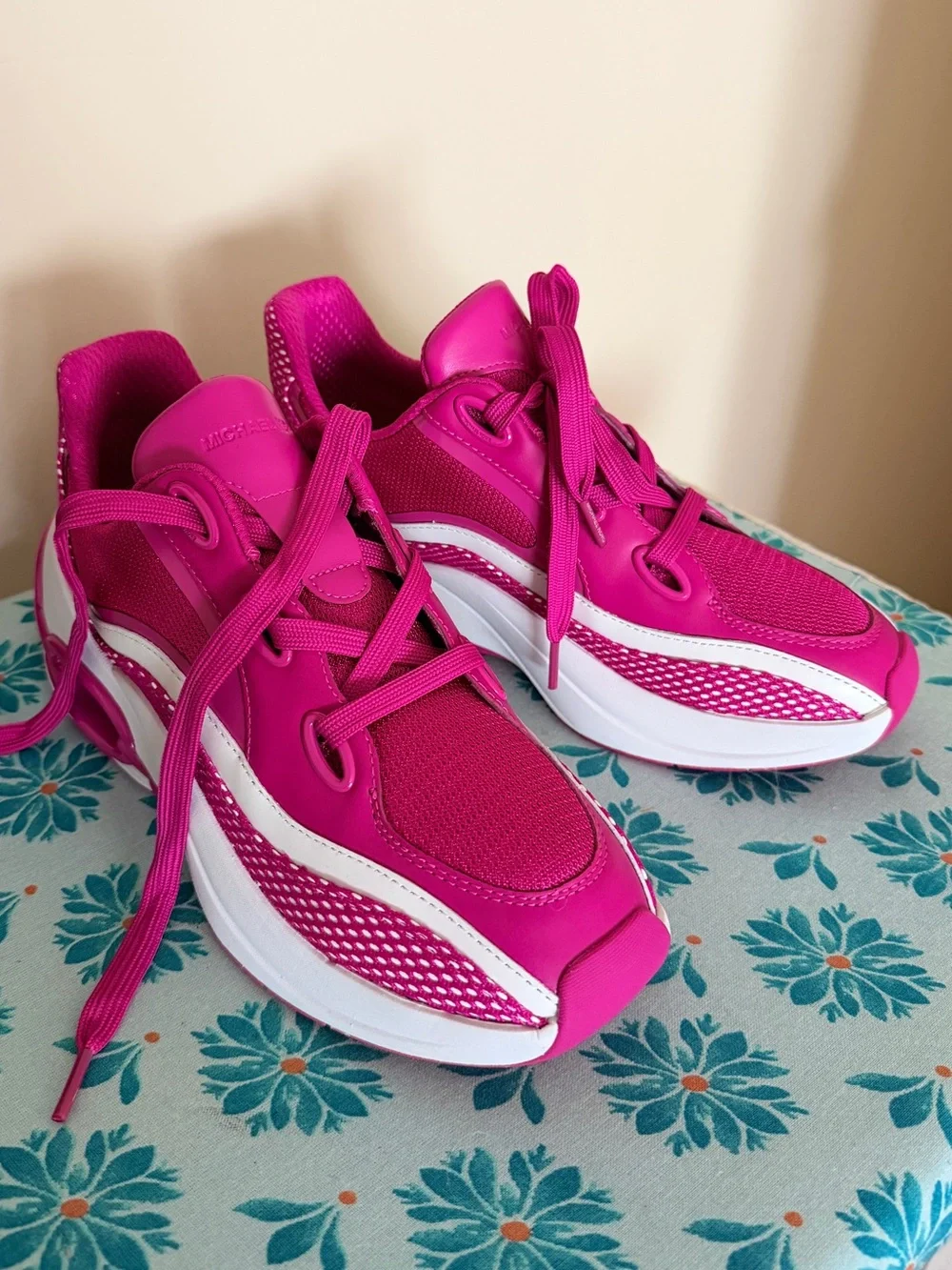 Michael Kors Girls' Bright Fuchsia Sneakers with White Accents